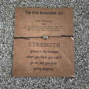 Black Wish String Bracelet Silver Spiral STRENGTH Adjustable Motivational SEALED